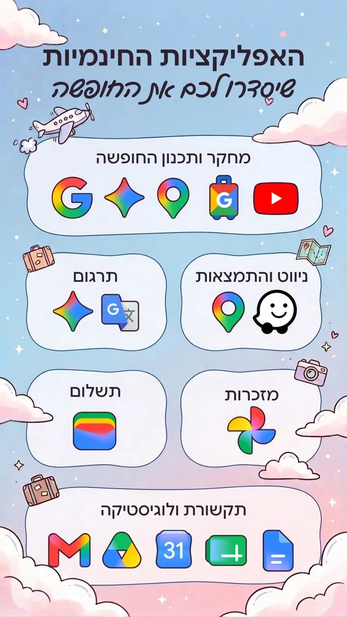 רשימת האפליקציות החינמיות של Google לחופשה: מחקר ותכנון, תרגום, ניווט, מזכרות, תשלומים ותקשורת